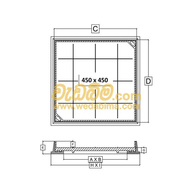 450mm x 450mm Clear Open Recessed Type Double Seal Cast-Iron Manhole Cover with Frame